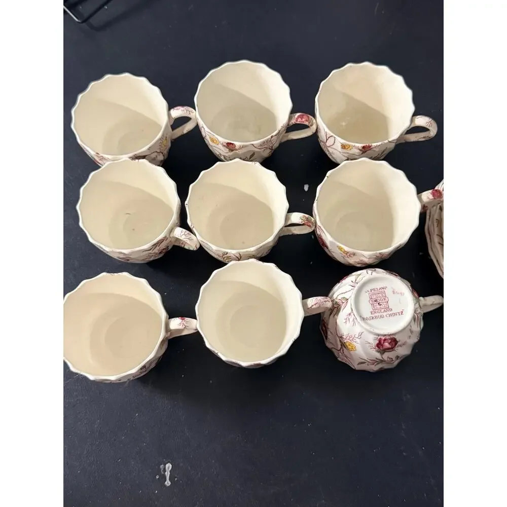 Vintage Spode England Rosebud Chintz Demitasse Espresso Set – 9 Cups & 9 Saucers